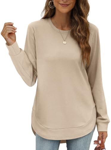 Image of OFEEFAN Womens Sweatshirt Crewneck Long Sleeve Shirts High Low Tops Curved Hem
