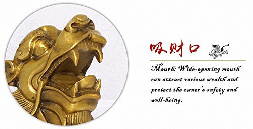 Large Size Feng Shui Set Of Two Golden Brass Pi Yao/Pi Xiu Wealth Porsperity Figurine,Best Housewarming Congratulatory Gift Attract Wealth And Good Luck,Feng Shui Decor,(6.5" Lx2.7 Wx4.6 H Each) #TOP5