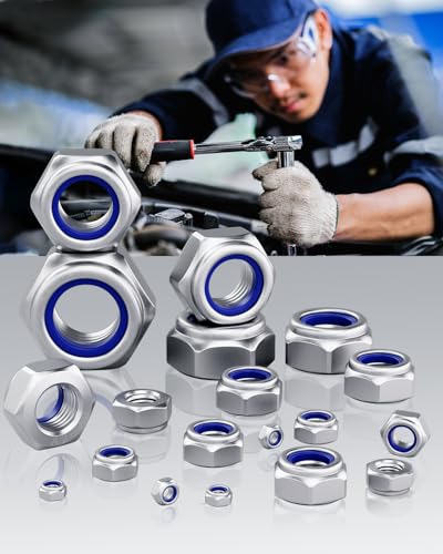 250 Stück Sechskantmutter, HOLMOL DIN 985 Selbstsichernde Muttern Edelstahl mit Box, Sicherungsmuttern für Schrauben, Selbstsichernde Muttern Set, A2 V2A Edelstahlmutter mit Metrischem Regelgewinde