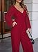 Pink Queen Women's Semi-formal Jumpsuits Elegant Long Sleeve Wrap V Neck Wide Leg Party Rompers Red M