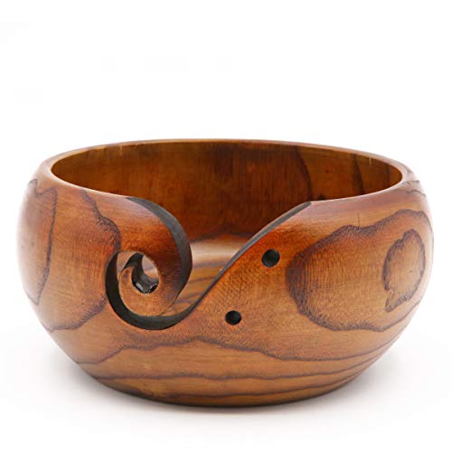 Apol Handmade Wooden Yarn Bowl Round Shape 5.5Ã—3.2 inch Wool Holder Organizer for Knitting Crochet