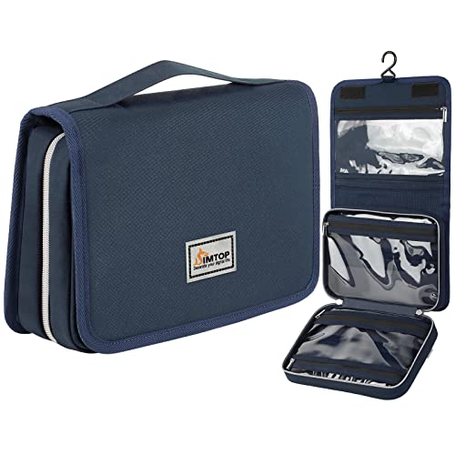 SIMTOP Trousse de Toilette à Suspendre, Trousse de Toilette Trousse de Maquillage de Voyage Imperméable avec 3 Compartiments Pliable Taille Compacte pour Hommes Femmes Enfants Filles (Bleu) Cover