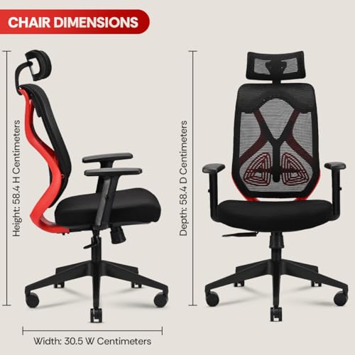 Image of IAFA FURNITURE Ergolux High Back Ergonomic Office & Study Chair | 3 Year Warranty | Adjustable Height, Tilt Lock, 2D Headrest, Adjustable Arms & Lumbar Support | Nylon Base | DIY | (Red)