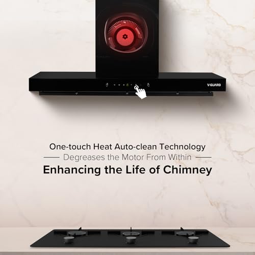 Image of V-Guard T20 90cm Chimney for Kitchen | 1300 m /h High Suction Capacity | Intelligent Auto Clean | Filterless Chimney | Motion with Touch Control