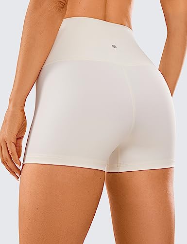 Crz Yoga Women's Naked Feeling Biker Shorts - 3'' High Waisted Yoga Workout Gym Running Volleyball Spandex Shorts White Apricot Medium #TOP1