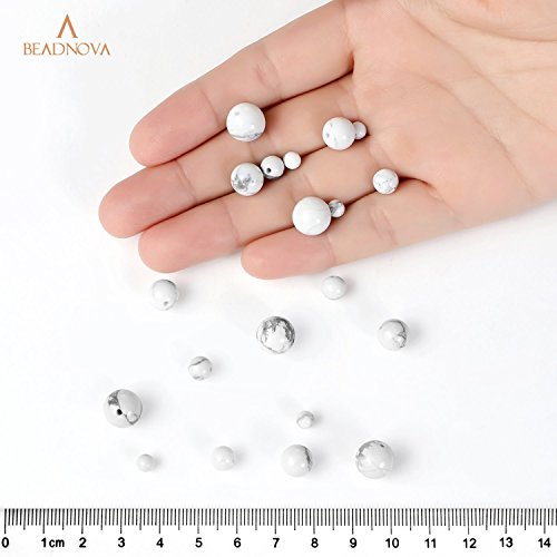Image of BEADNOVA Natural White Howlite Beads Natural Crystal Beads Stone Gemstone Round Loose Energy Healing with Crystal Stretch Cord for Jewelry Making (6mm, 62-64pcs)