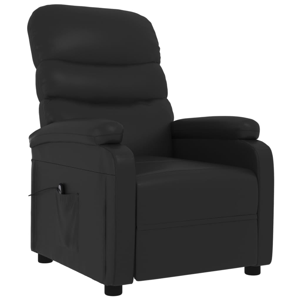 Fauteuil de relaxation électrique en cuir synthétique noir avec fonction allongée, dossier et repose-pieds réglables, cadre en bois stable, fauteuil rembourré confortable pour salon, salle de