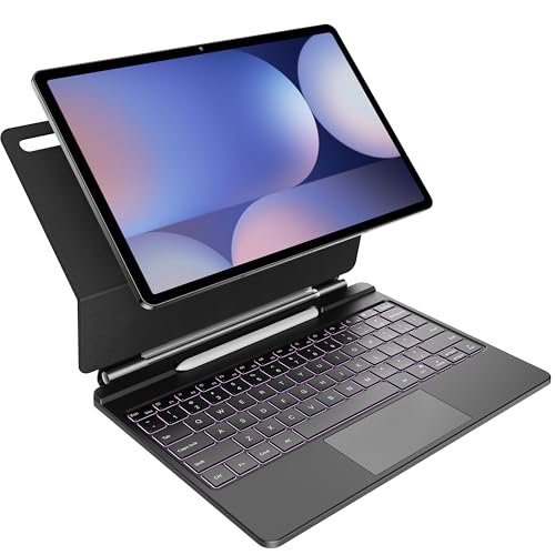 HOU keyboard case for Samsung Galaxy Tab S10+/S9 FE+/S9+/S8+/S7 FE/S7+ (12.4 inch) Keyboard with Floating Magnetic Stand,Multi-Touch Trackpad, S Pen Holder,7-Color Backlight-QWERTY Layout, Black