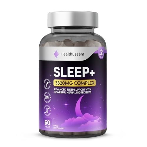 HealthEssent Sleeping Tablets with Magnesium Glycinate, Valerian Root, Lemon Balm Leaf and L-Theanine | Melatonin Predecessor Complex 3820mg for Restful Sleep, Vegan and Tested for Adults - 60 Tablets