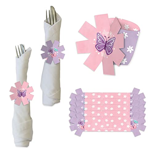 Big Dot of Happiness Beautiful Butterfly Floral Baby Shower or Birthday Party Paper Napkin Holder Napkin Rings Set of 24