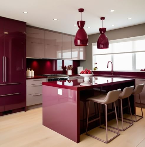 Image of Self Adheisve Wallpaper Maroon Glossy Vinyl Waterprof Decorative Wallpaper for Cabinet Kitchen Countertop Glossy Maroon Peel & Stick Vinyl (24x48Inch)