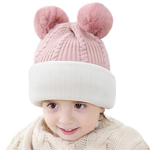 Toddler Winter Hat, Baby Winter Hat, Fleece Lined Girls Boys Winter Hat, Kids Winter Hat Scarf Earflap Hood Skull Caps, 1-4T (Bear Pink) #TOP1