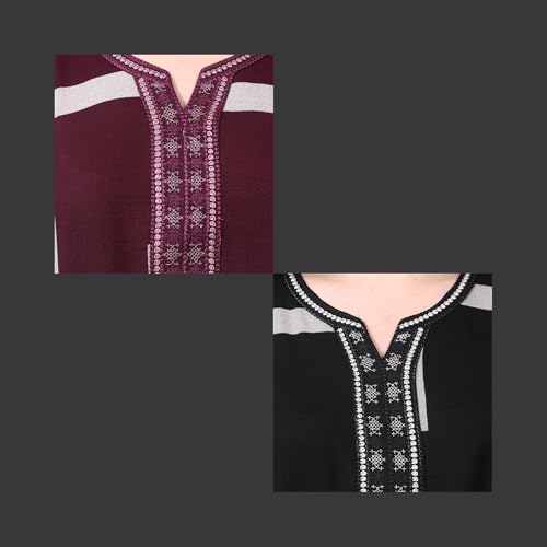 Image of Women's Nightgown | Wine Color with Abstract Geometric Print | Embroidered Neck Sleepwear | Premium Lounge Gown