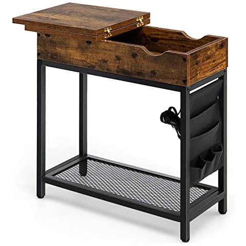 CASART Sofa Side Table with Charging Station Cover