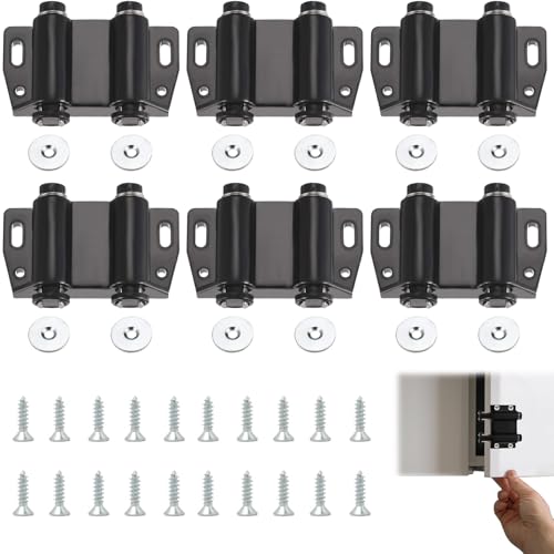 Push Pull per Ante，Chiusura Magnetica Doppia a Spinta Push per Porta – 6x Dispositivi con 12 Rondelle e 20 Viti M416 – Sistema di Chiusura Sicuro per Armadietti e Mobili, Facile da Usare, Magnetico