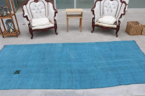 Sarikaya Pillow Blue Rug, Hemp Rug, 5.1 X 10.1 Ft, 155 X 309 Cm, Overdyed Hemp, Area Rug, Rug Ped, Indoor,Turkish Rug, Orgainc Rug, Rug, 295 #TOP3