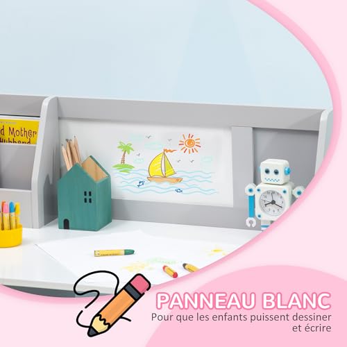 Bureau Enfant + Chaise Gris Rangement & Tableau Blanc HOMCOM