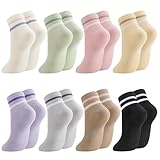 Jspupifip 8 Pairs Striped Athletic Socks for Women, Fashion Casual Breathable Cotton Ankle Socks