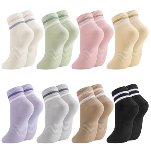 Jspupifip 8 Pairs Striped Athletic Socks for Women, Fashion Casual Breathable Cotton Ankle Socks