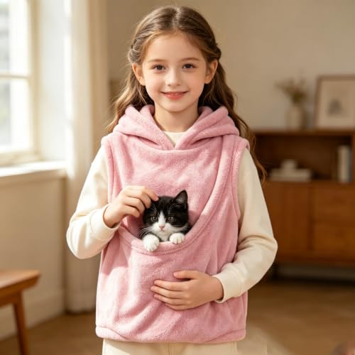 Girls Fleece Pet Pouch Hoodies Sleeveless Cat Dog Carrier Hooded Vest - image 5