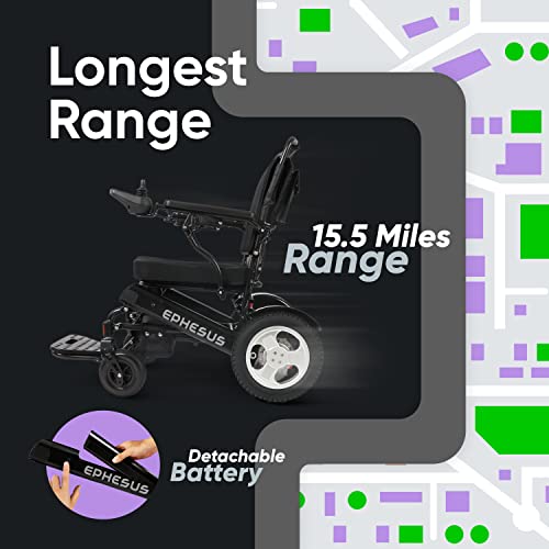 Ephesus E9 Folding Electric Wheelchair For Adults With 15.5 Miles Long Range, Reclining Seat And Removable Battery (Jet Black) #TOP1