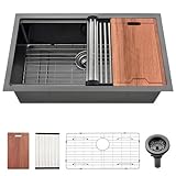 Doirteal BL40S Küchenspüle aus Edelstahl, 32 x 19 cm, Unterbauspüle, 16 Gauge, Edelstahl, Einzelbecken, Einbauspüle, 32 x 19 cm, Schwarz