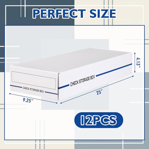 Ctosree 12 Pack File Check/deposit Slip Storage Box, Standard Setup, Attached Lid, 4 x 9 x 24 Inches, White/blue, Flip Top Closure, Lightweight, Stackable for File, Check, Deposit - Image 2