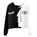 Produktbild Sunday_Sweatshirt Kapuzenpullover Langarm Damen Kapuze Crop Patchwork Gesicht Pullover Tops (Schwarz, XL)