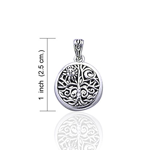 Celtic Tree Of Life Art Symbol With Sun And Moon Sterling Silver Pendant With 18" Necklace #TOP2