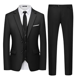 WULFUL Men’s 3 Piece Slim Fit Suit Set Two Button Blazer Jacket Vest Pants Tuxedo Set for Party, Wedding and Business