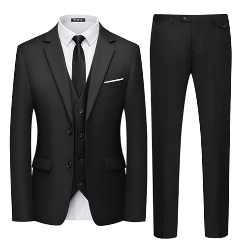 WULFUL Men’s 3 Piece Slim Fit Suit Set Two Button Blazer Jacket Vest Pants Tuxedo Set for Party, Wedding and Business
