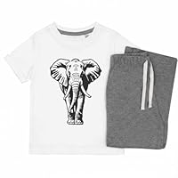 Azeeda 'African Elephant' Kids Cotton Pyjama Set – Comfortable Children's Nightwear, Sleepwear and Loungewear - Unisex for Boys and Girls - Grey, 9-10 Years (KP00148020)
