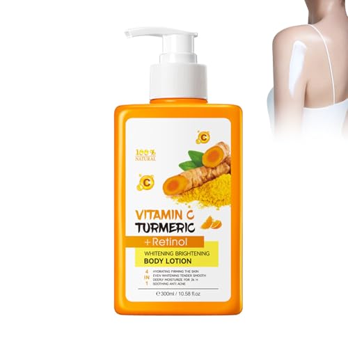 Loción Corporal con Vitamina C y Turmeric - 300 ml - Loción corporal iluminadora con vitamina C para un cutis radiante, crema hidratante corporal para piel seca que nutre y blanquea