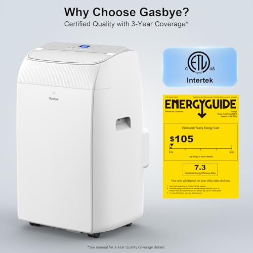 Image of Gasbye Dual Hose Portable Air Conditioners, 12,000 BTU Portable AC Cools Up to 450 Sq.Ft, Low Noise (45dB), Backlit Remote Control, 3-in-1 Cooling, Fan & Dehumidifier for Large Room, White