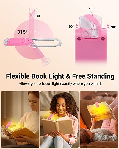 Image of DEWENWILS Amber Book Light, USB Rechargeable Book Light for Reading in Bed, 3 Brightness Levels, Blue Light Blocking, LED Clip-on Reading Light for Kids, Bookworms (Pink)