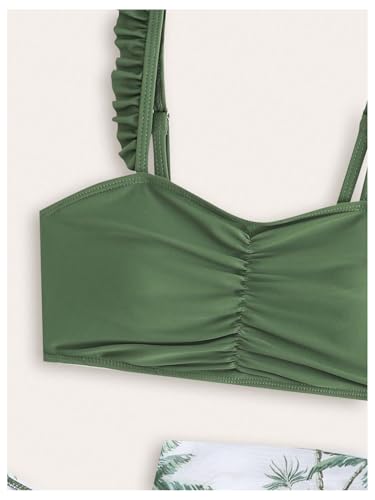 SweatyRocks Girl's 3 Piece Swimsuit Tropical Print Ruched Bathing Suit with Sarong Wraps3