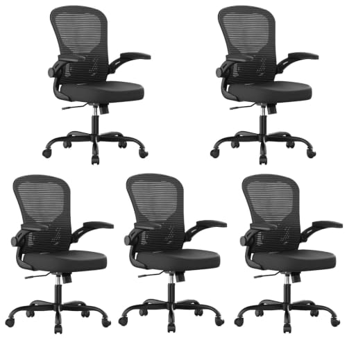 Image of Office Chair, Ergonomic Desk Chairs 330LBS Capacity High Back Mesh Computer Chair with Flip-up Armrests, Comfy Work Chair with Adjustable Lumbar Support(Pack of 5)