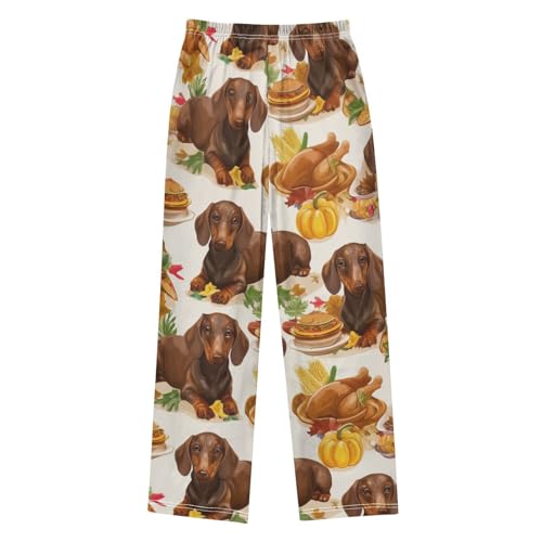 ZZXXB Thanksgiving Dachshund Turkey Boys Long Pants Soft Trousers Elastic Waist Kids Lounge Bottoms with Pockets S-XL2