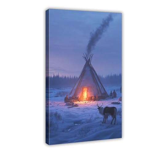 Lappish Fine Sámi Tent Lavvu Reindeer Antlers Wall Art