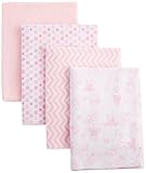 Nuby 100% Cotton 4 Piece Cuddly Soft Baby Receiving Blanket Set, Pink, 28