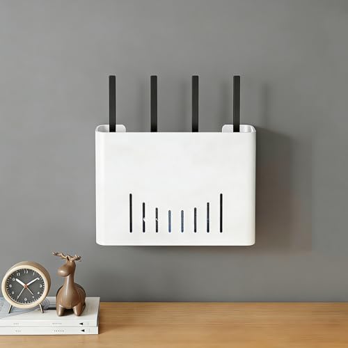 MNOIINM Caja Router Pared, Caja Oculta del Enrutador, Estante de Almacenamiento para Router de Pared, Cajas Organizador Cables Decorativa para Dormitorio Salón Oficina(White)