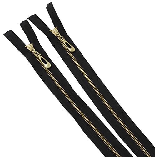 AERZETIX - C61340 Set of 2 Separable Zips 65 cm Metal with Decorative Slider - Black - Jeans Vests Leather Goods Sewing Dress Clothing Trousers Haberdashery