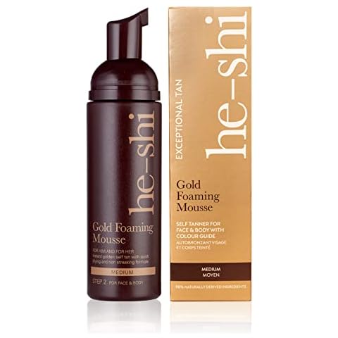 He-Shi Gold Foaming Fake Tan Mousse, Award Winning Instant Fake Tan - Express Fake Tan Natural Glow - Quick Dry Formula, Natural Ingredients - Vegan & Cruelty Free (150ml) Cover