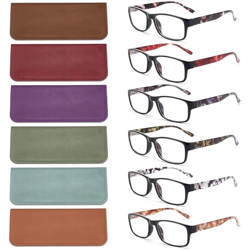 BLS BLUES Reading Glasses for Women/Men Blue Light Blocking, Fashion Readers Anti Eye Strain/Migraine Eyeglasses 6 Packs/Case (Mix1, 3.0)