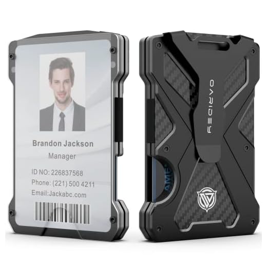 Minimalist Wallet for Men- Slim Aluminum Metal Money Clip Wallet with Clear ID Card Holder, Carbon Fiber Wallet, RFID Blocking,Holds up 15 Cards with Cash Clip,Ultra-Thin Tactical Wallet-Black