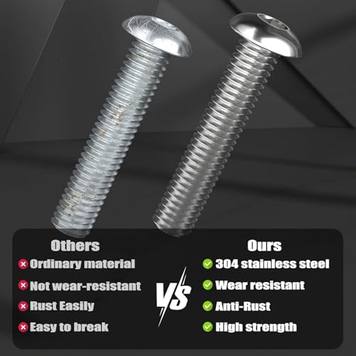 Image of VGBUY 16Pcs 5 /16-18 x 2 inch Button Head Socket Cap Bolts Screws, 304 Stainless Steel 18-8, Allen Hex Drive, Bright Finish, Fully Threaded, Hex Spanner Included
