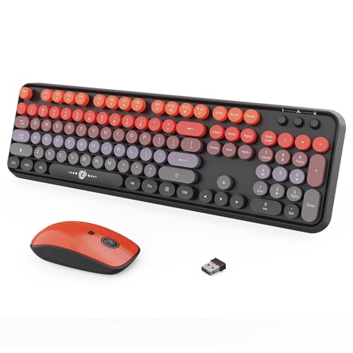 Image of Wireless Keyboard and Mouse Combo, 2.4G USB Cordless Round Keyboard and Mouse for Laptop Computer TV (102 Keys Black Orange)