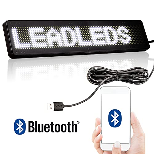 Leadleds Bluetooth LED Car Sign Scrolling Messager By Smartphone Programmable for Car Windows, Storefront, Business (White)