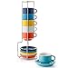 Sweese 404.002 Porcelain Stackable Espresso Cups with Saucers and Metal Stand - 2.5 Ounce for Specialty Coffee Drinks, Latte, Cafe Mocha and Tea - Set of 6, Hot Assorted Colors