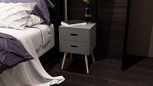 Woodluv MDF 2 Drawer Bedside Side Table Storage Unit,Grey, 40 x 40 x 61.5 cm